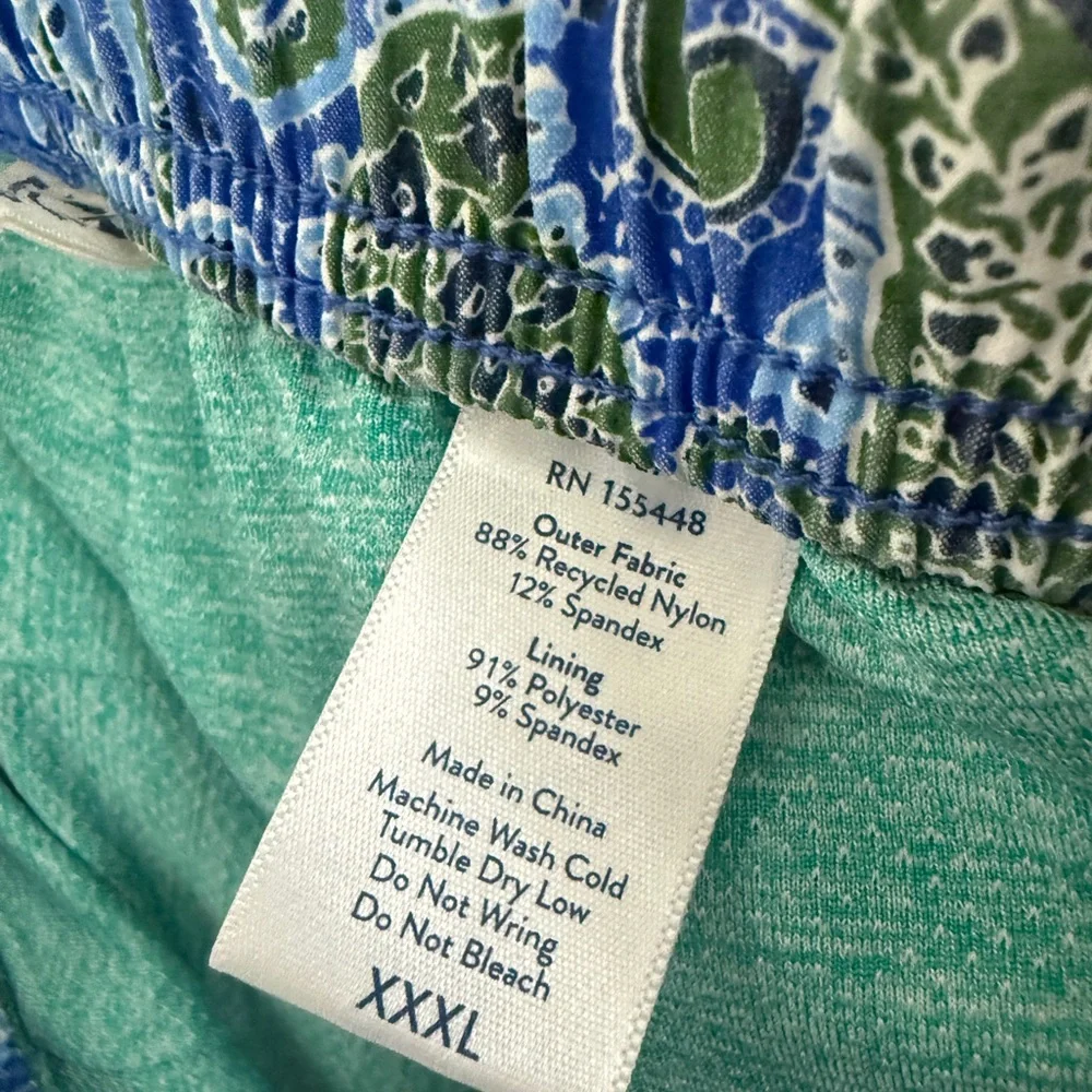 Fair Harbor Blue and Green Paisley Bungalow Liner Swim Trunks - Picture 6 of 9